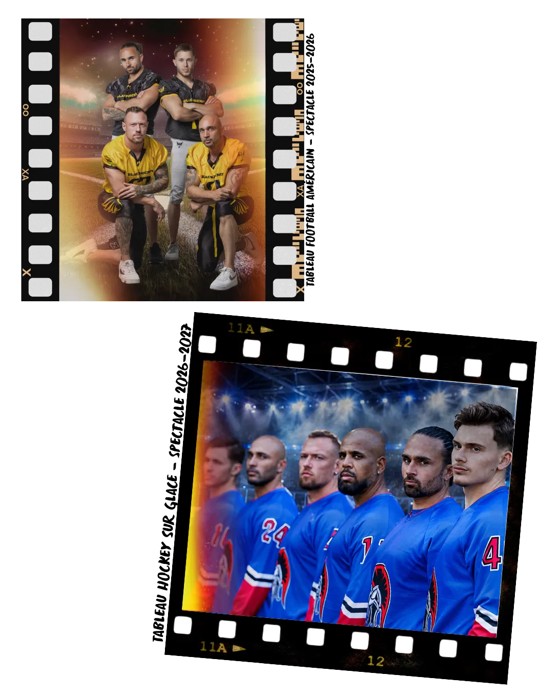 Collage de la troupe Golden Boys Show avec les tableaux football américain et hockey sur glace